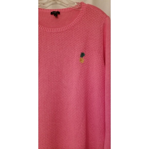 Talbots Pink Knit Sweater Embroidered Bead Pineapple Knit Linen Blend Size 2X - Picture 3 of 7
